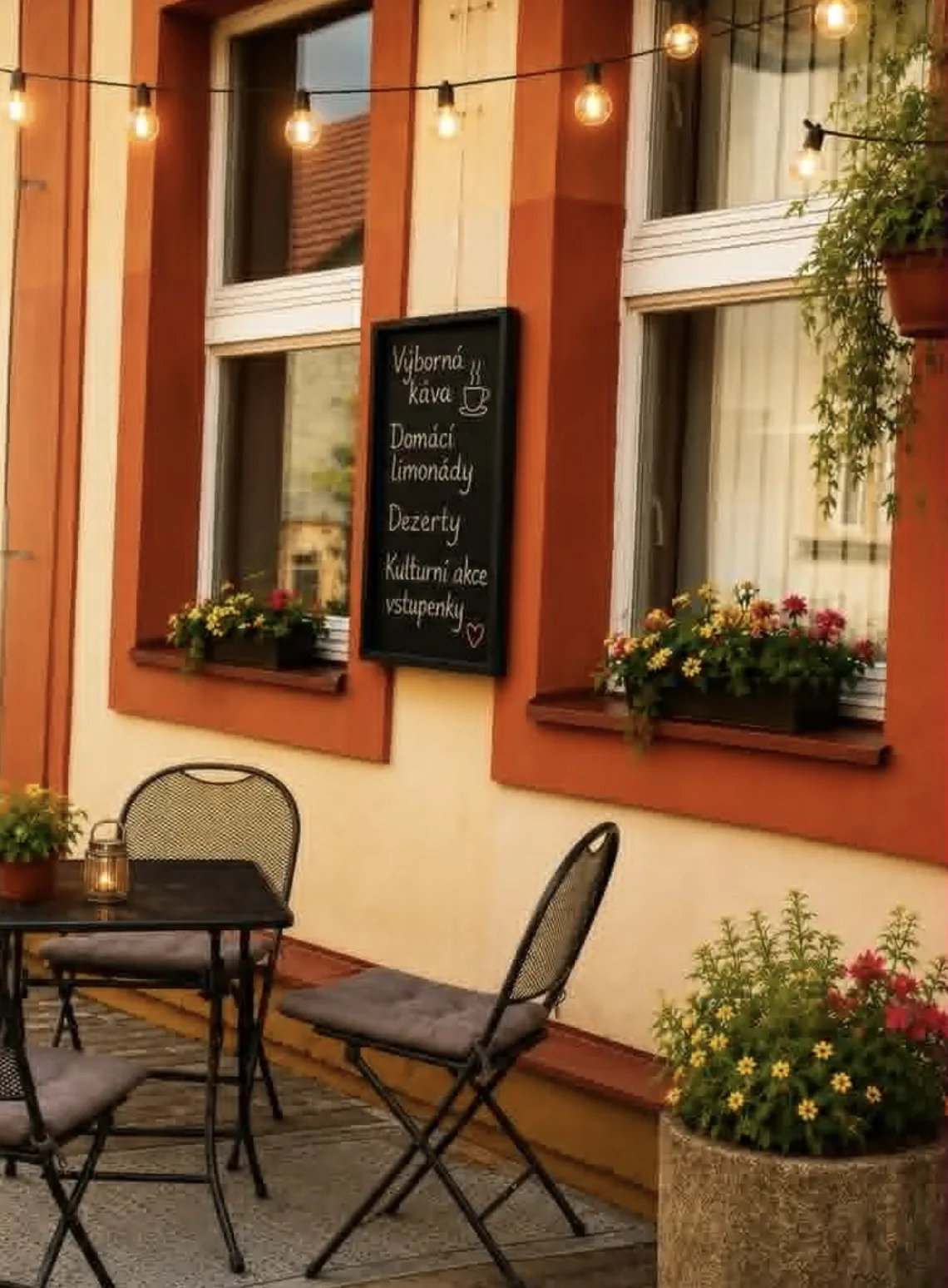 Venkovní posezení před restaurací Lidový dům